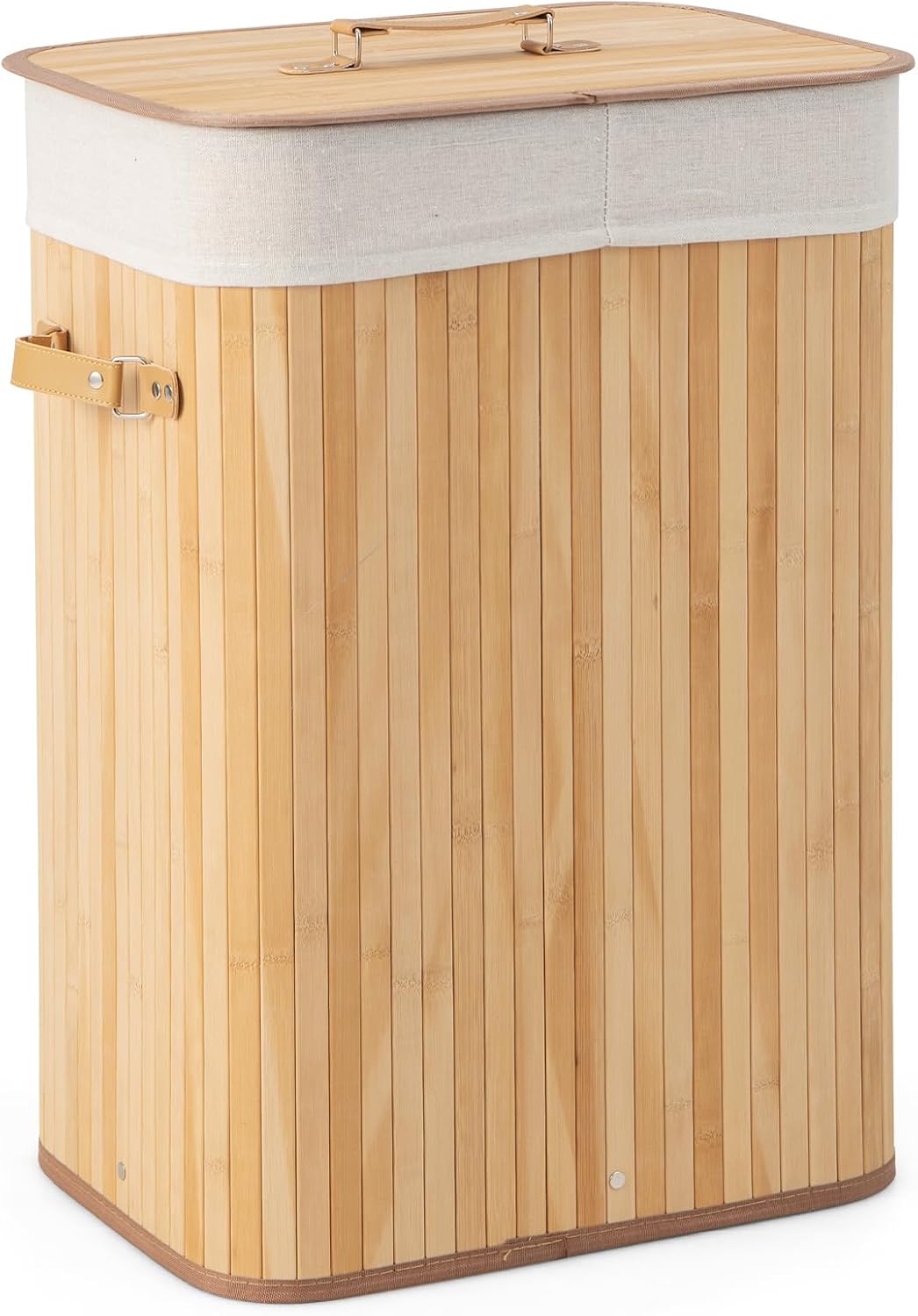 Bamboo Laundry Hamper with Lid Removable Liner & Handles