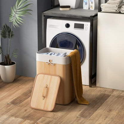 Bamboo Laundry Hamper with Lid Removable Liner & Handles