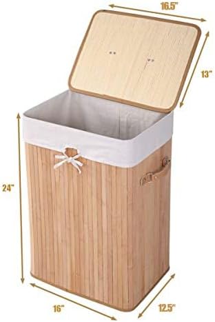Bamboo Laundry Hamper with Lid Removable Liner & Handles