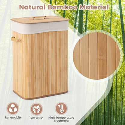 Bamboo Laundry Hamper with Lid Removable Liner & Handles