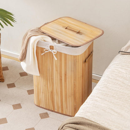 Bamboo Laundry Hamper with Lid Removable Liner & Handles