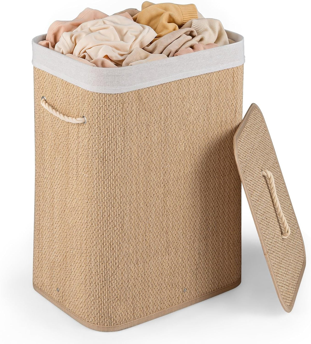 Bamboo Laundry Hamper with Lid Removable Liner & Handles