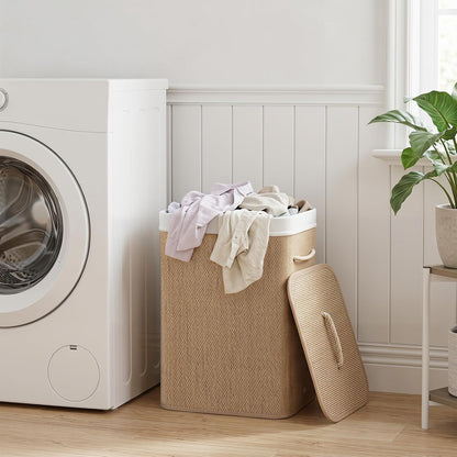 Bamboo Laundry Hamper with Lid Removable Liner & Handles