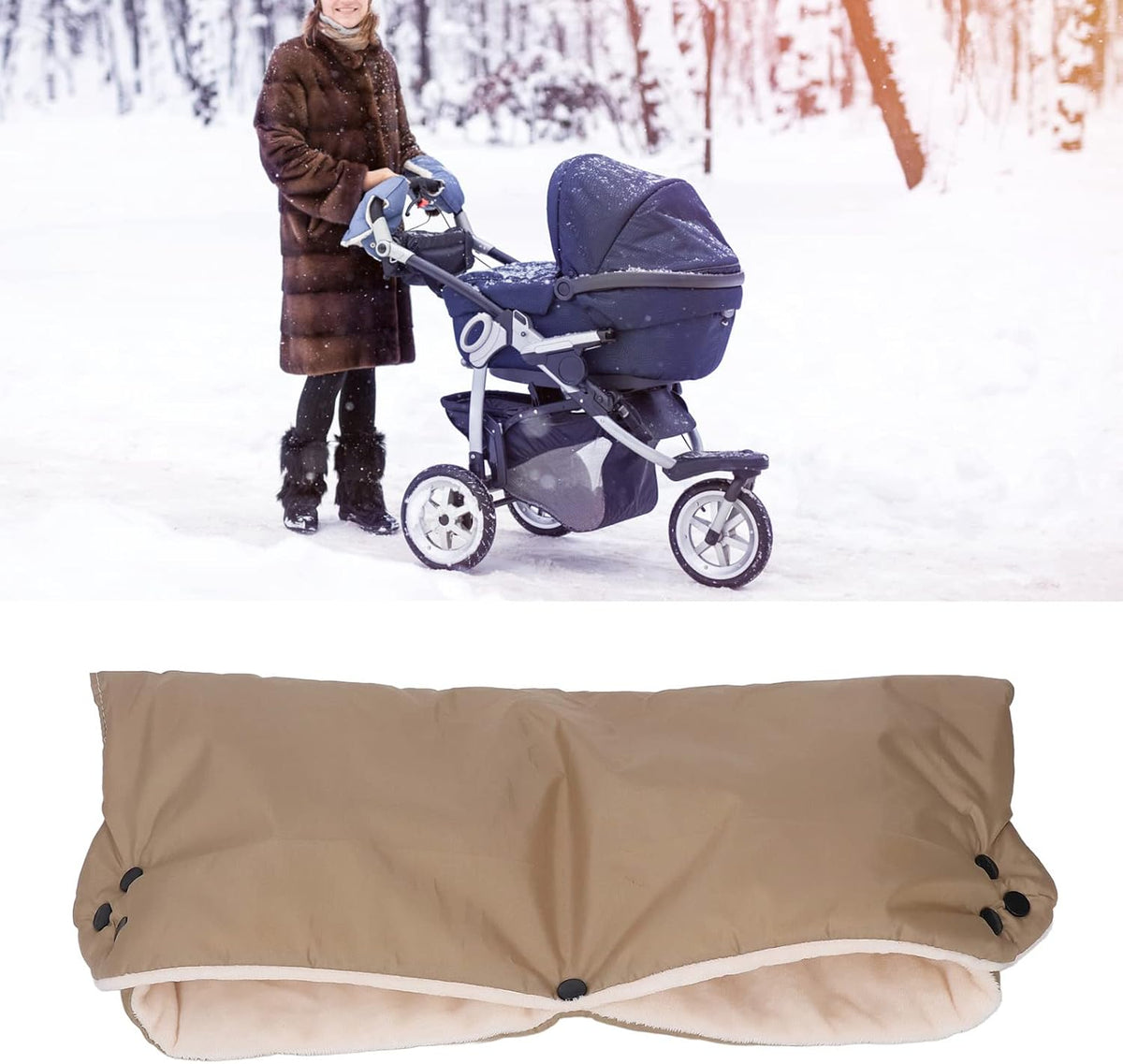 Stroller Hand Muff, Winter Extra Thick Stroller Hand Muff, Thick Pushchair Gloves Thicker Oxford Fabric Pushchair Gloves for Outdoor Comfort(Gold)