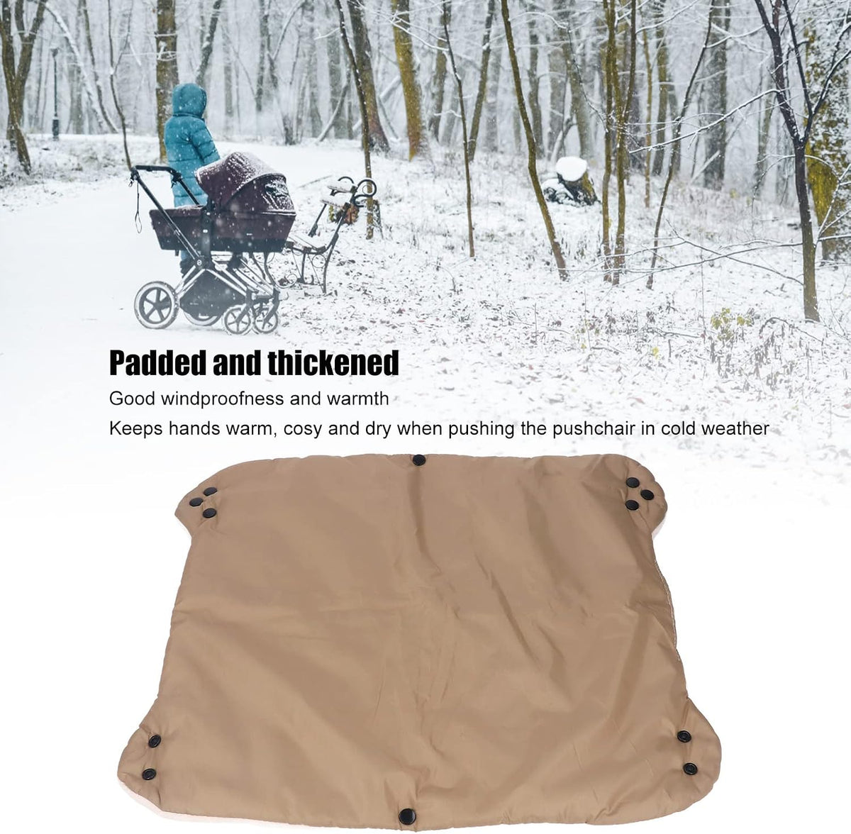 Stroller Hand Muff, Winter Extra Thick Stroller Hand Muff, Thick Pushchair Gloves Thicker Oxford Fabric Pushchair Gloves for Outdoor Comfort(Gold)