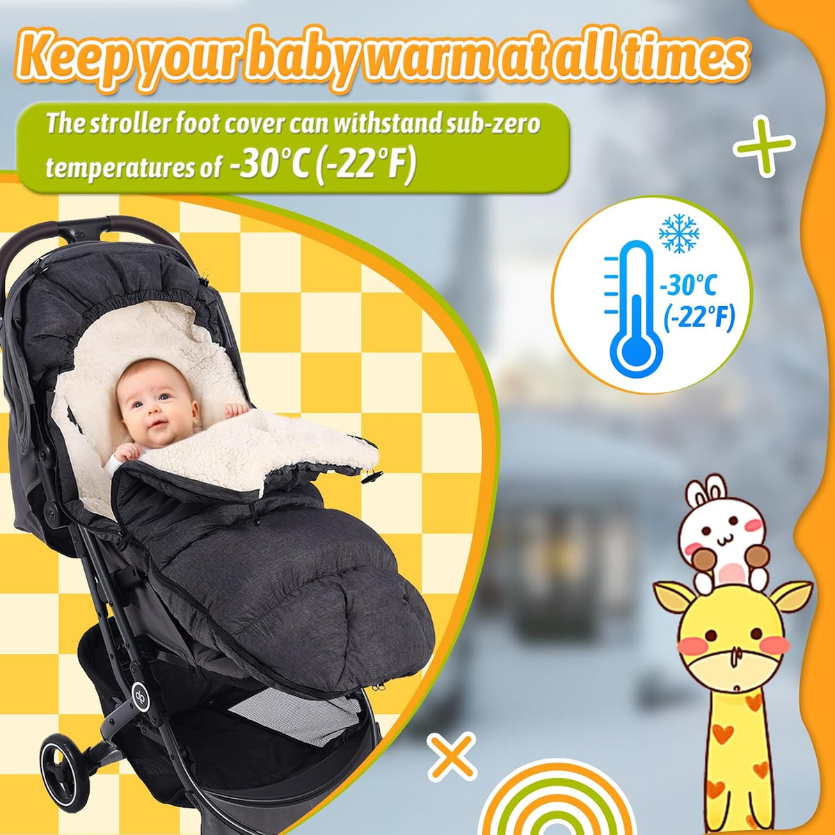 Waterproof &Thicken Universal Stroller Cover Winter,Stroller Footmuff Bunting Bag for Warm Strollers Muff,Stroller Accessories for Baby Sleeping Bag Winter Stroller Blanket