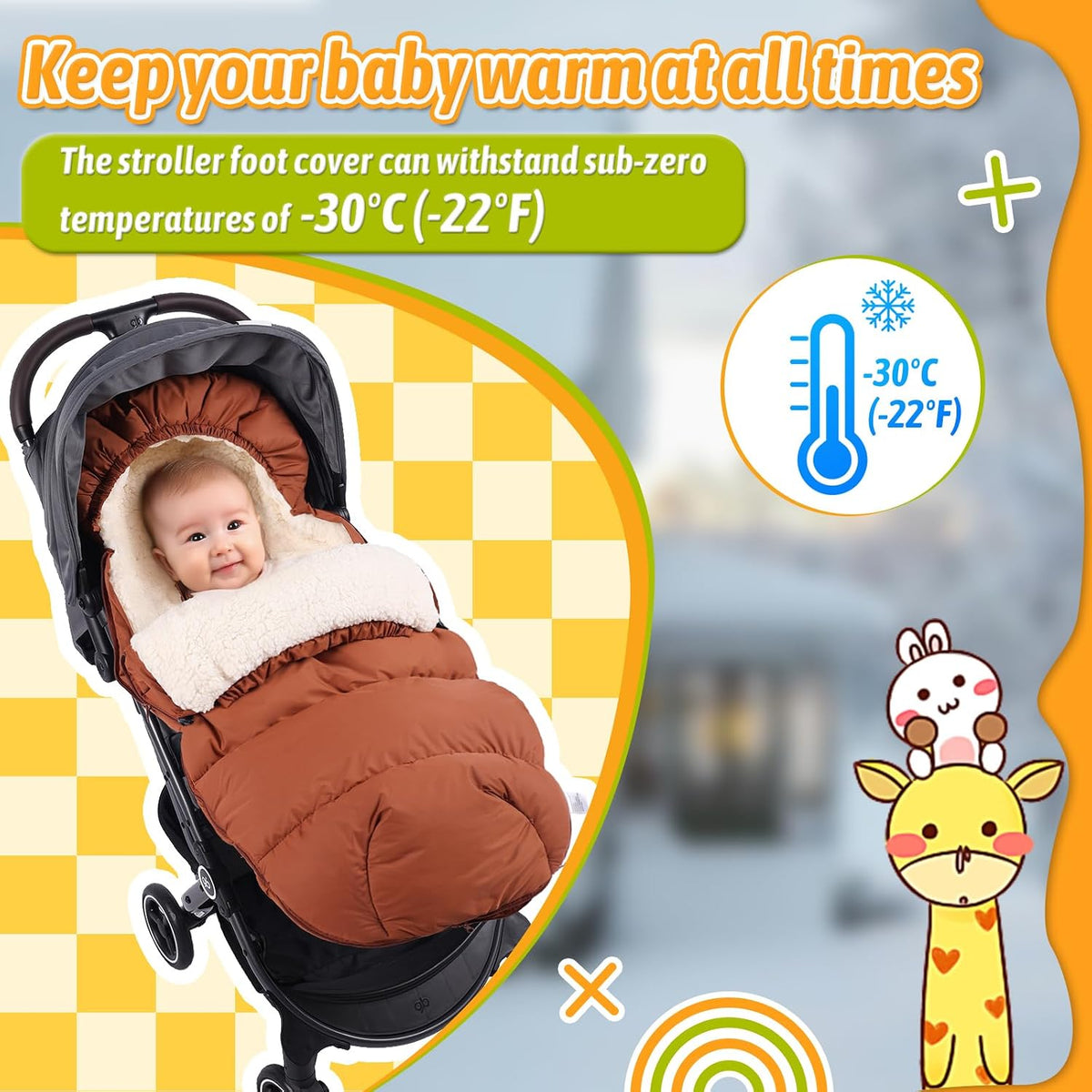 Waterproof &Thicken Universal Stroller Cover Winter,Stroller Footmuff Bunting Bag for Warm Strollers Muff,Stroller Accessories for Baby Sleeping Bag Winter Stroller Blanket