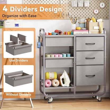 Baby Diaper Caddy Organizer and Storage Cart with Cloth Drawers | 3 Tier Metal Rolling Cart, 2-in-1 Large Capacity Mobile Utility Cart for Nursery, Bedroom, Changing Table & Crib