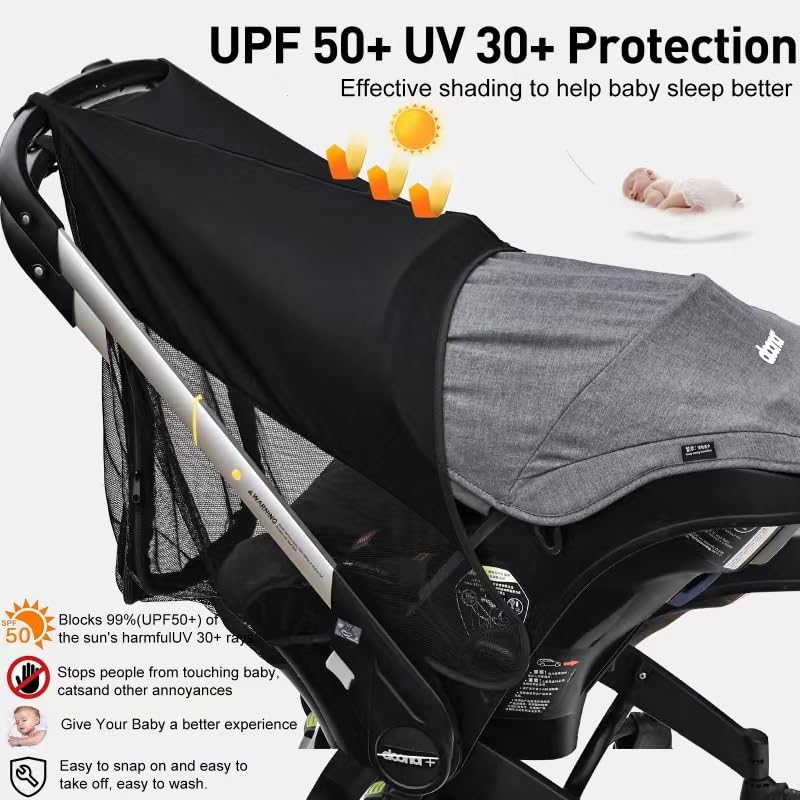 Stroller Sun Shade - Universal Stroller Sun Shade for Travel Strollers, Jogging Strollers; Baby and Toddler Travel Essential; Safely Blocks Up to 97% of UV, Easy to Install
