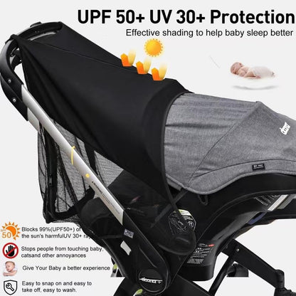 Stroller Sun Shade - Universal Stroller Sun Shade for Travel Strollers, Jogging Strollers; Baby and Toddler Travel Essential; Safely Blocks Up to 97% of UV, Easy to Install