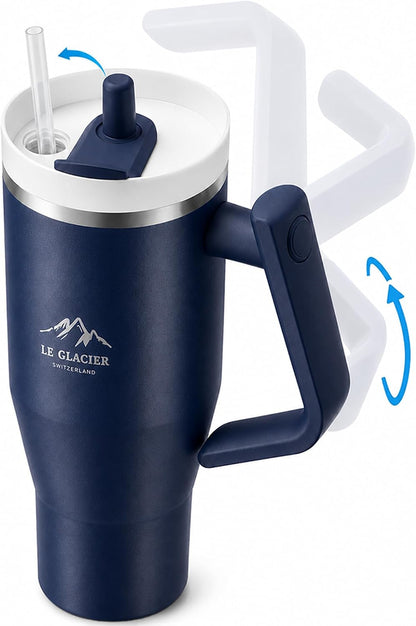 Thurston Tumbler – 40oz Stainless Steel Insulated Travel Cup with Handle & Straw Lid, Double-Wall Vacuum with All-in-One Rotational Handle & Retractable Straw for Hot & Cold Drinks (Navy)