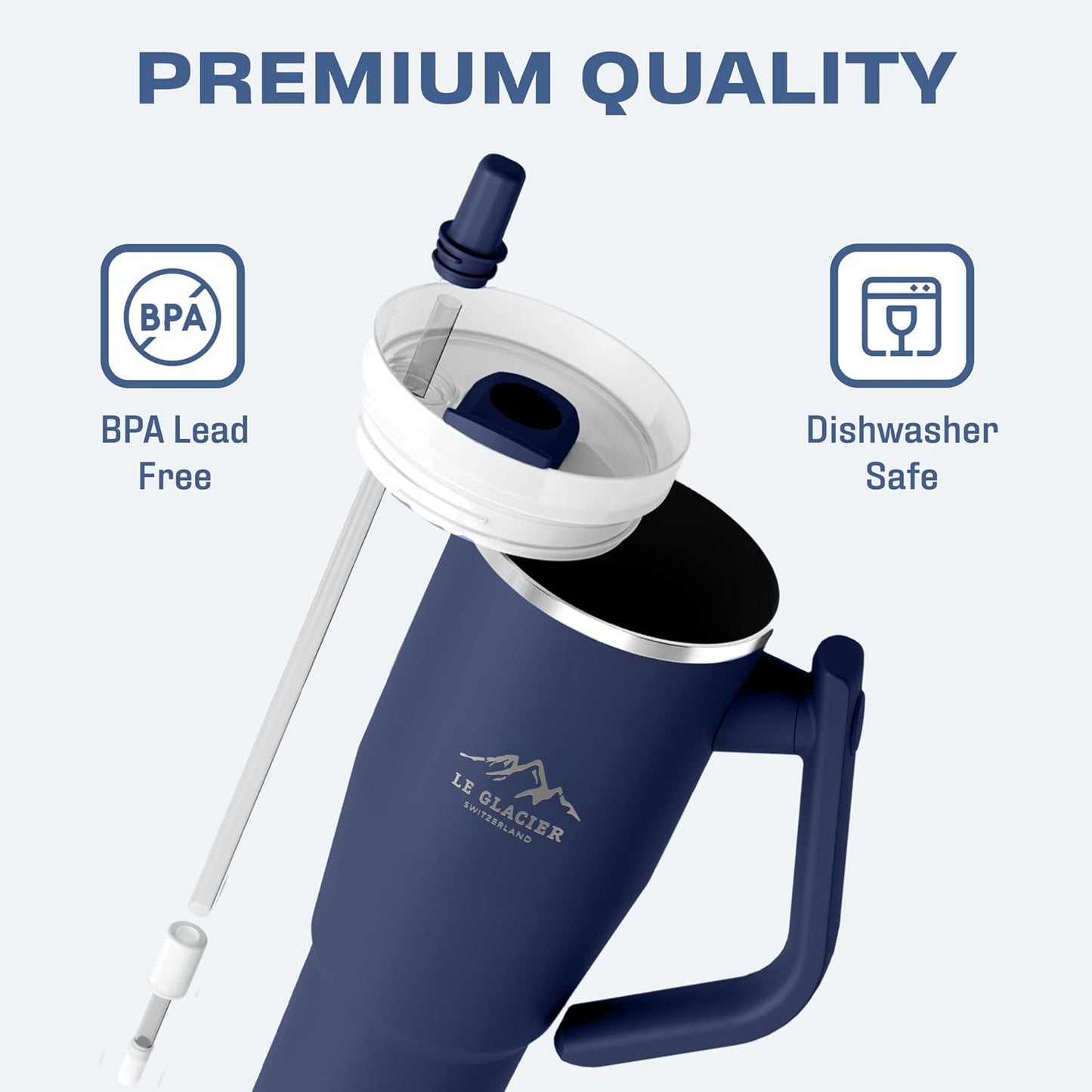 Thurston Tumbler – 40oz Stainless Steel Insulated Travel Cup with Handle & Straw Lid, Double-Wall Vacuum with All-in-One Rotational Handle & Retractable Straw for Hot & Cold Drinks (Navy)