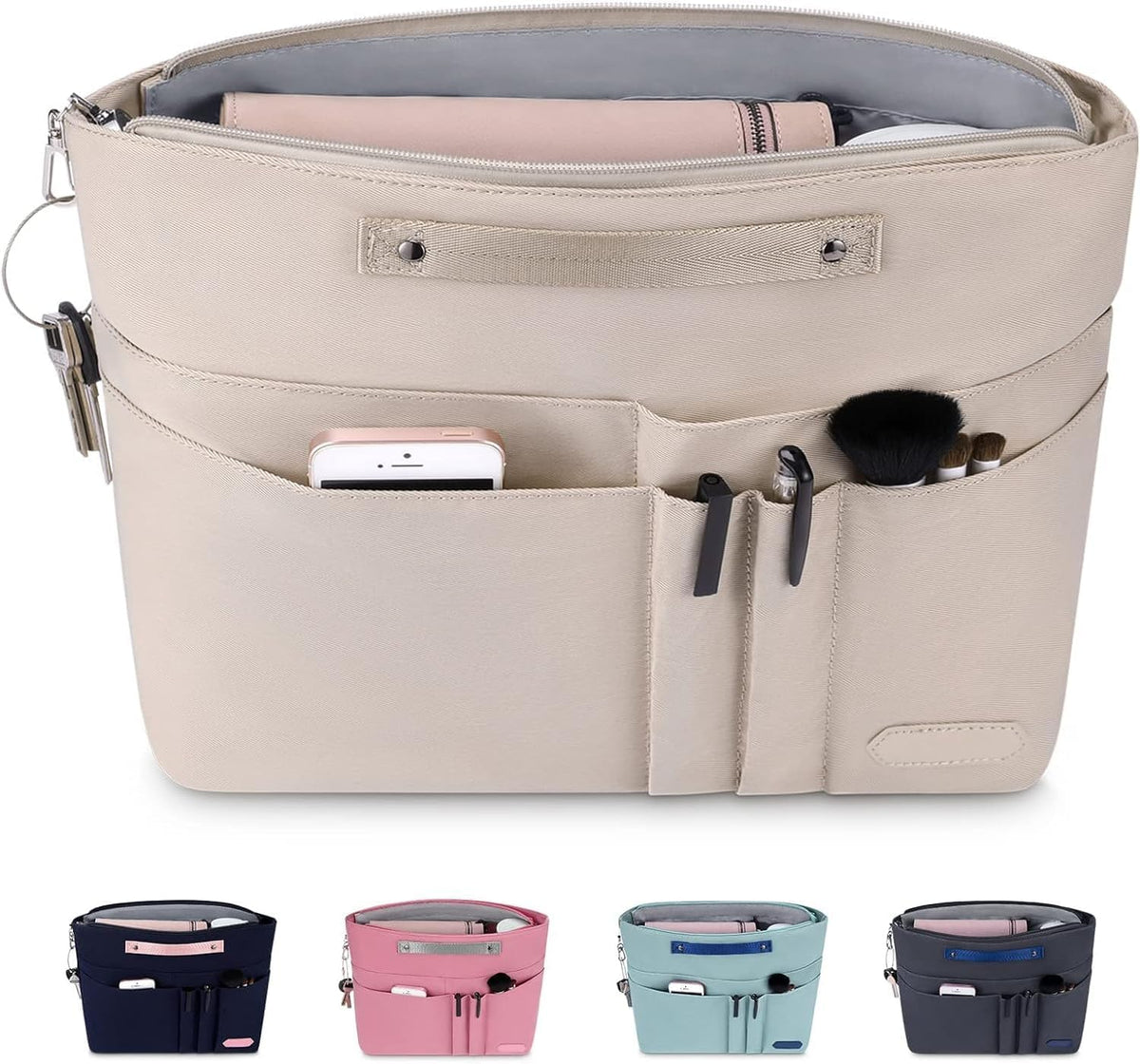 Purse Organizer Insert for Handbags,Tote Bag Organizer Insert Zipper Bag for Women, Handbag Organizer Inside Liner with 15 Pockets