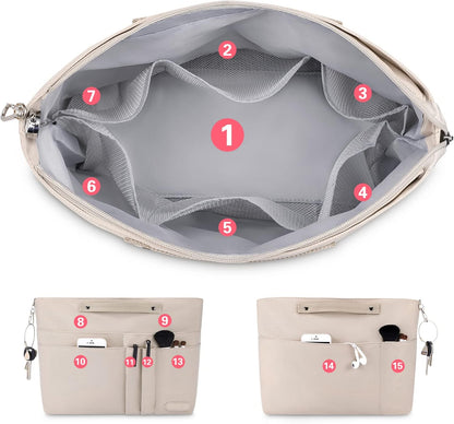 Purse Organizer Insert for Handbags,Tote Bag Organizer Insert Zipper Bag for Women, Handbag Organizer Inside Liner with 15 Pockets