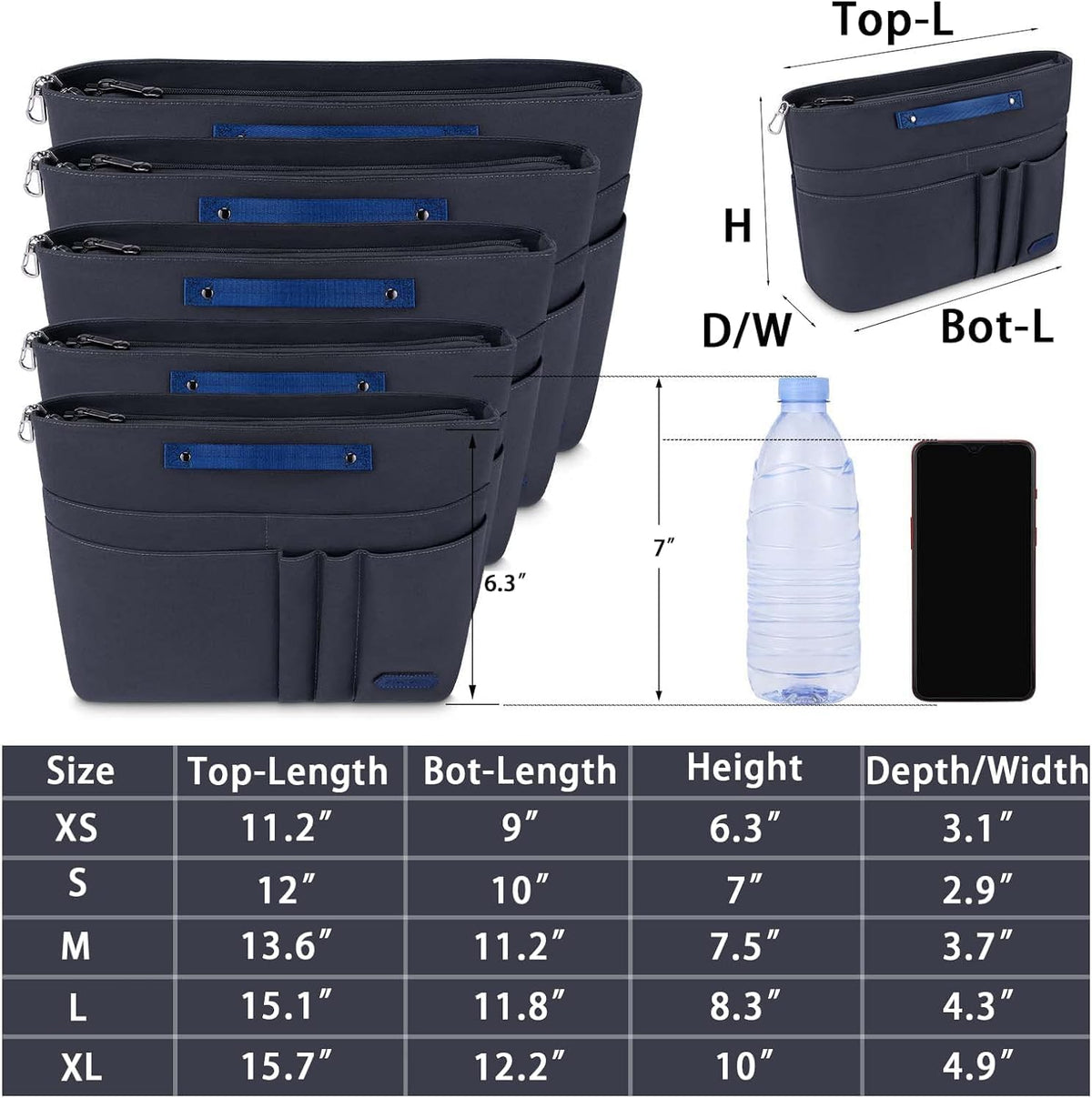 Purse Organizer Insert for Handbags,Tote Bag Organizer Insert Zipper Bag for Women, Handbag Organizer Inside Liner with 15 Pockets