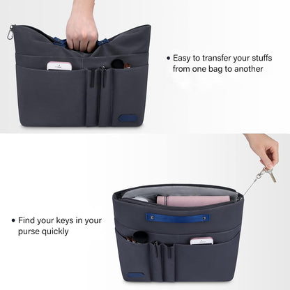 Purse Organizer Insert for Handbags,Tote Bag Organizer Insert Zipper Bag for Women, Handbag Organizer Inside Liner with 15 Pockets