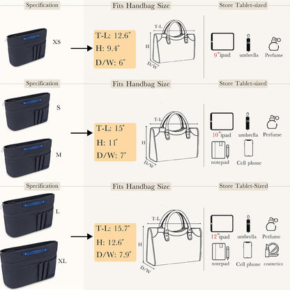Purse Organizer Insert for Handbags,Tote Bag Organizer Insert Zipper Bag for Women, Handbag Organizer Inside Liner with 15 Pockets