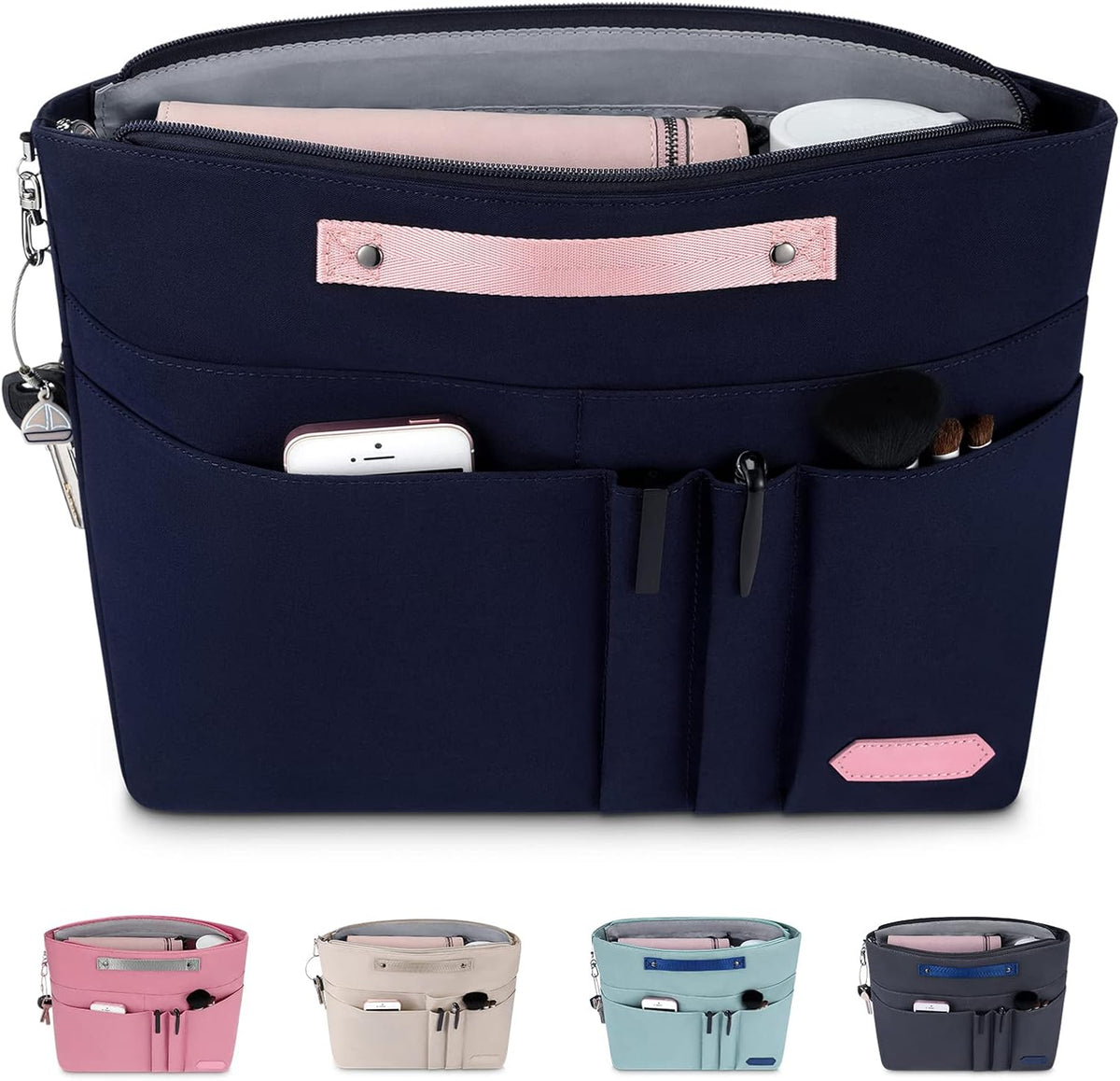 Purse Organizer Insert for Handbags,Tote Bag Organizer Insert Zipper Bag for Women, Handbag Organizer Inside Liner with 15 Pockets