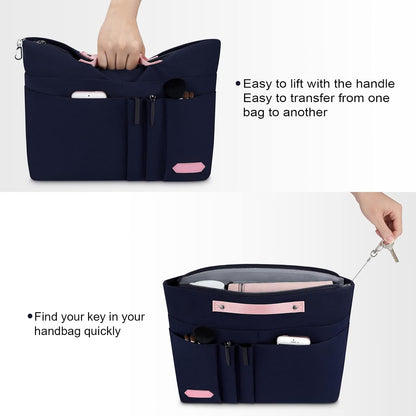 Purse Organizer Insert for Handbags,Tote Bag Organizer Insert Zipper Bag for Women, Handbag Organizer Inside Liner with 15 Pockets