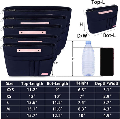Purse Organizer Insert for Handbags,Tote Bag Organizer Insert Zipper Bag for Women, Handbag Organizer Inside Liner with 15 Pockets