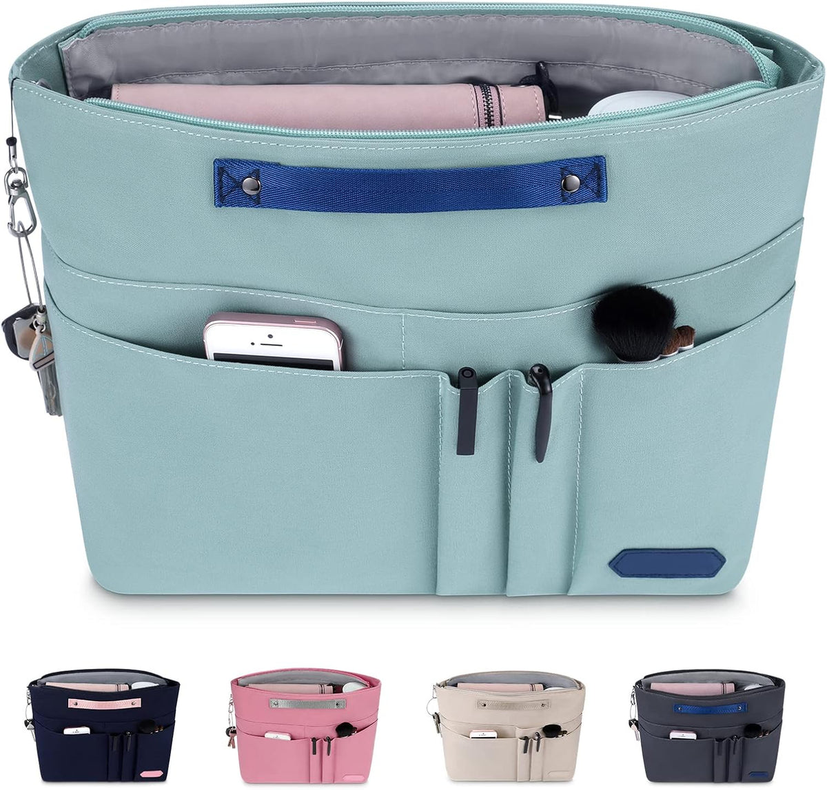 Purse Organizer Insert for Handbags,Tote Bag Organizer Insert Zipper Bag for Women, Handbag Organizer Inside Liner with 15 Pockets