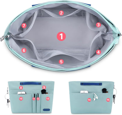Purse Organizer Insert for Handbags,Tote Bag Organizer Insert Zipper Bag for Women, Handbag Organizer Inside Liner with 15 Pockets