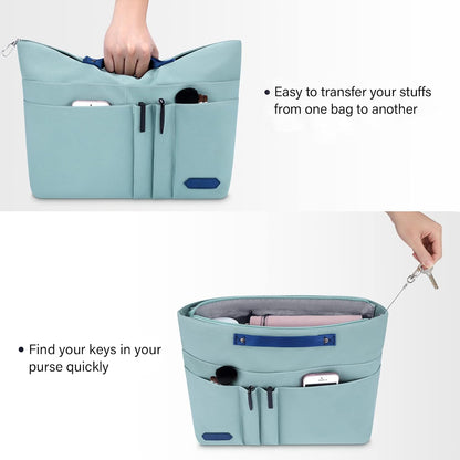 Purse Organizer Insert for Handbags,Tote Bag Organizer Insert Zipper Bag for Women, Handbag Organizer Inside Liner with 15 Pockets