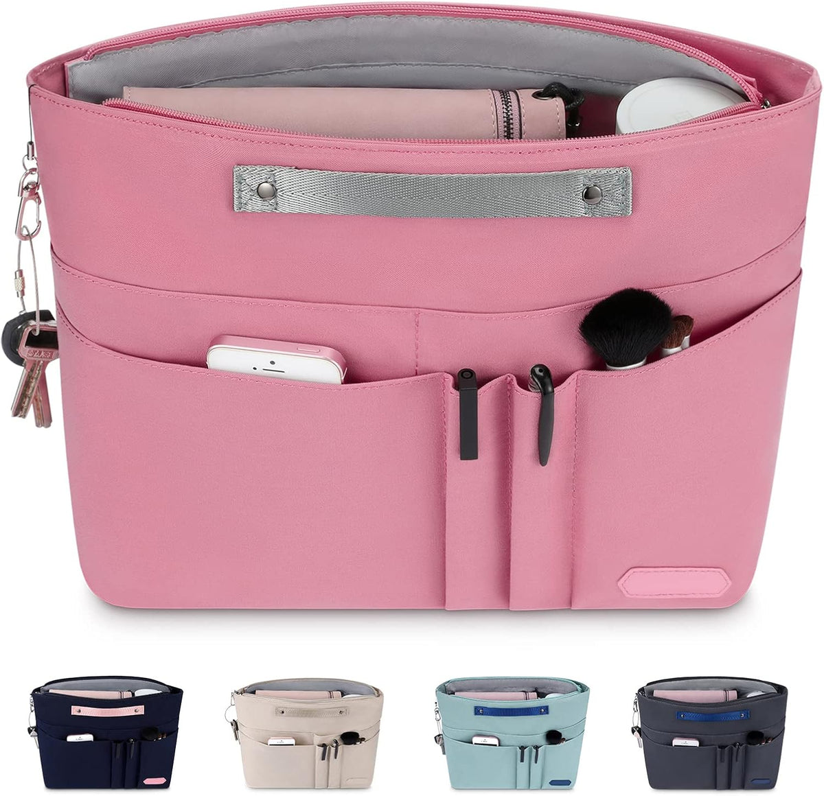 Purse Organizer Insert for Handbags,Tote Bag Organizer Insert Zipper Bag for Women, Handbag Organizer Inside Liner with 15 Pockets