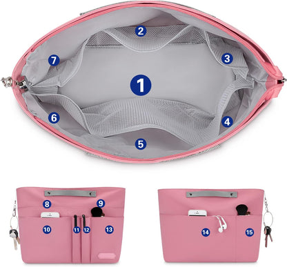 Purse Organizer Insert for Handbags,Tote Bag Organizer Insert Zipper Bag for Women, Handbag Organizer Inside Liner with 15 Pockets