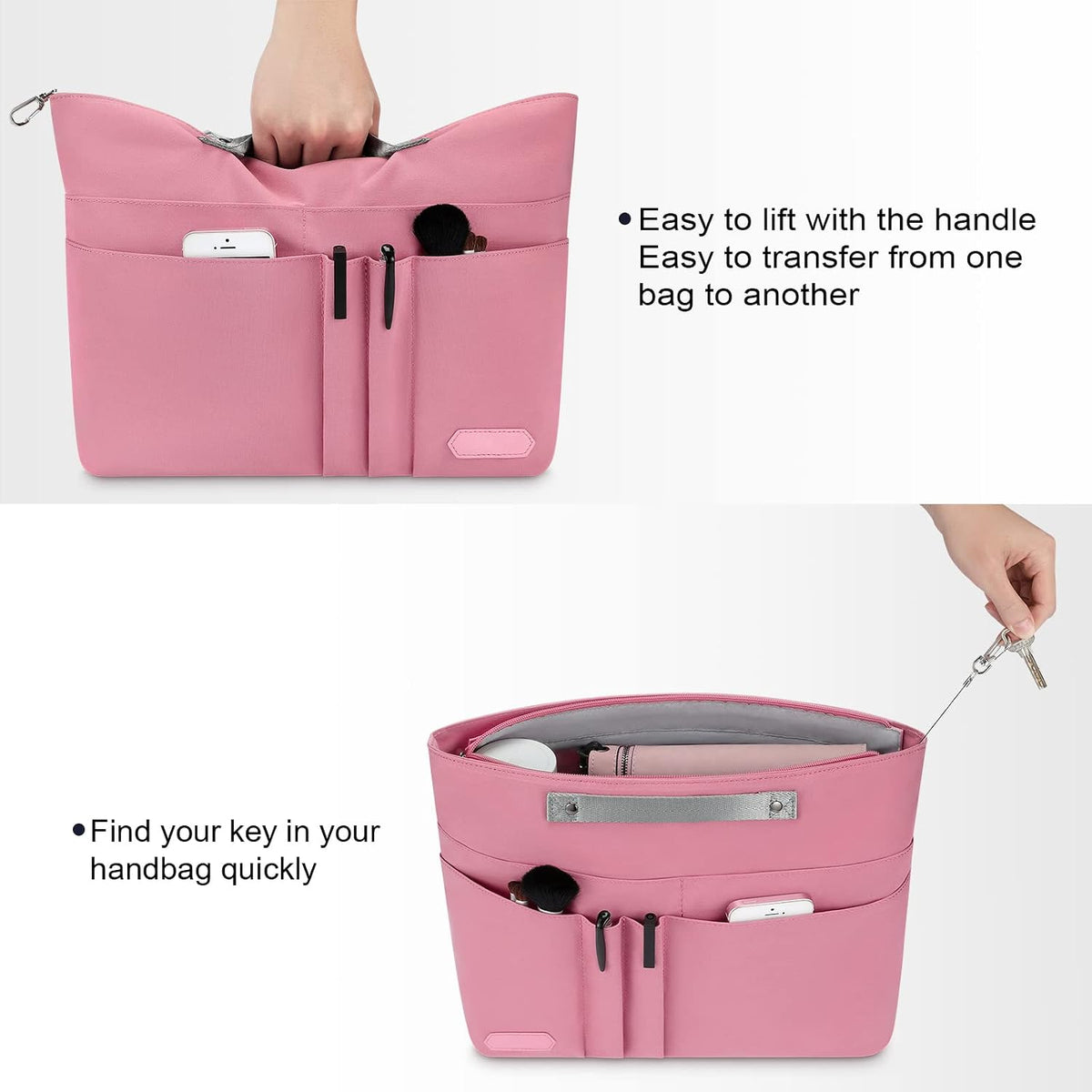 Purse Organizer Insert for Handbags,Tote Bag Organizer Insert Zipper Bag for Women, Handbag Organizer Inside Liner with 15 Pockets