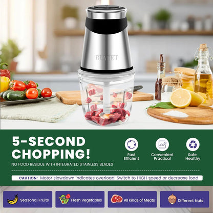500W Mini Chopper 2.5-Cup Glass Bowl Steel Blades