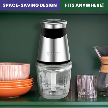 500W Mini Chopper 2.5-Cup Glass Bowl Steel Blades