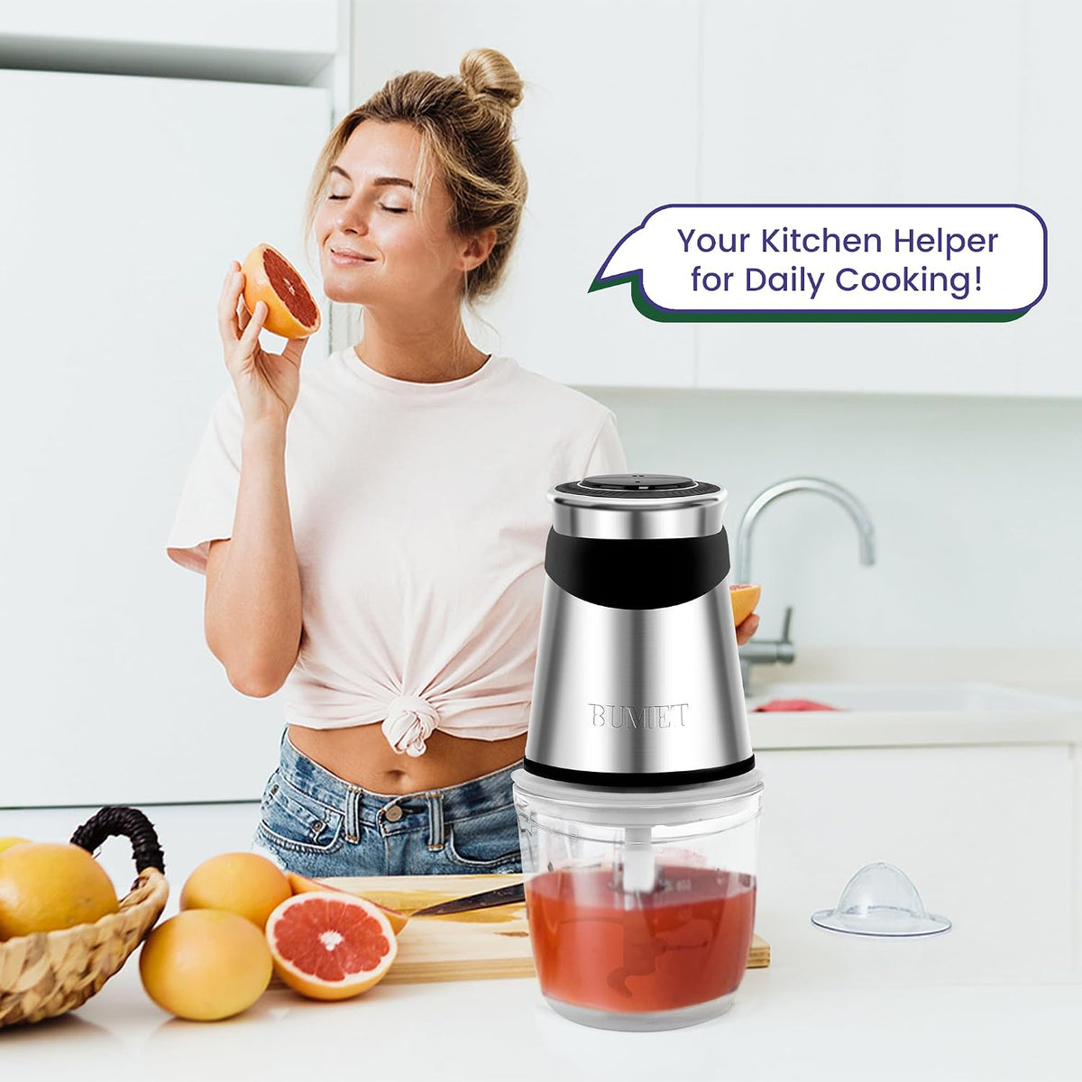 500W Mini Chopper 2.5-Cup Glass Bowl Steel Blades
