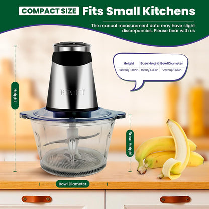 500W Mini Chopper 2.5-Cup Glass Bowl Steel Blades