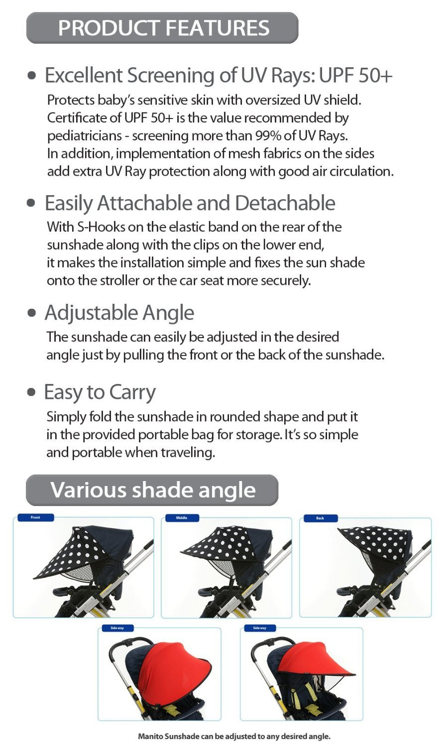 Sun Shade for Twin Stroller (Black)
