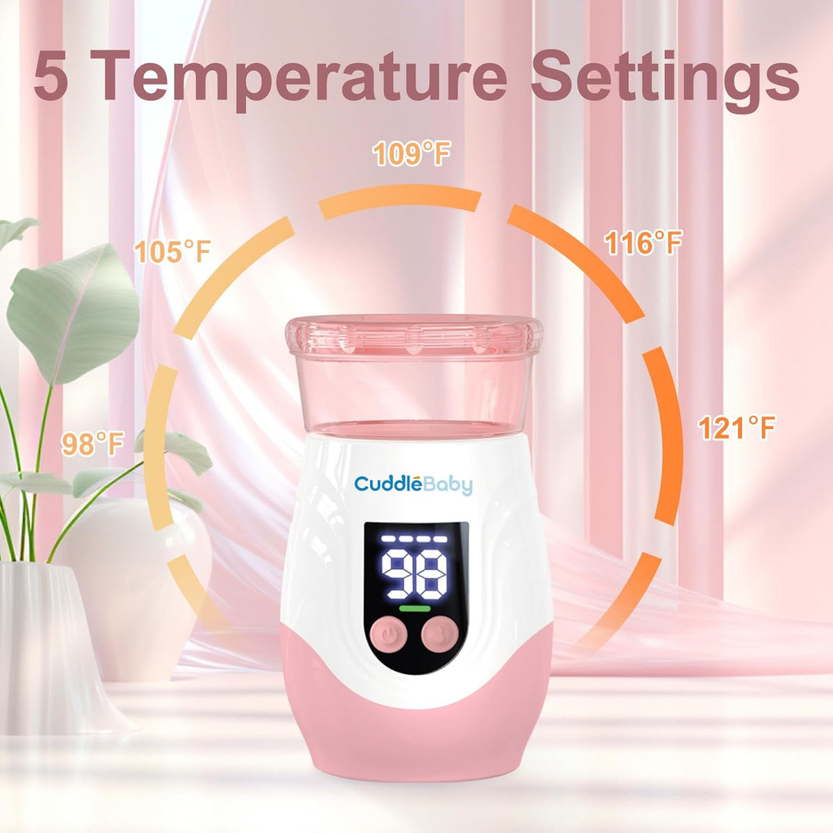 Portable Bottle Warmer for Travel, Cordless Baby Bottle Warmer, Rechargeable, 8 Adapters, 1 Milk Powder Container, Compatible with Most Bottle, Fast Heating, Pink