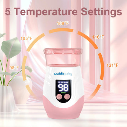 Portable Bottle Warmer for Travel, Cordless Baby Bottle Warmer, Rechargeable, 8 Adapters, 1 Milk Powder Container, Compatible with Most Bottle, Fast Heating, Pink