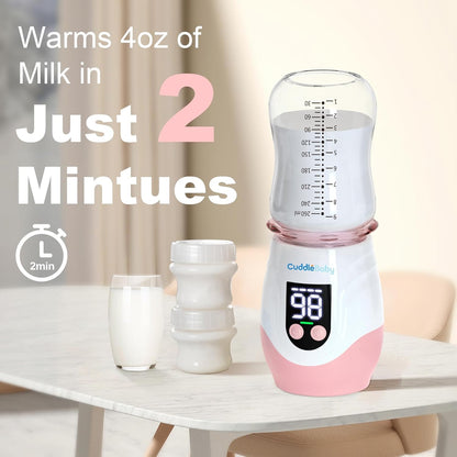 Portable Bottle Warmer for Travel, Cordless Baby Bottle Warmer, Rechargeable, 8 Adapters, 1 Milk Powder Container, Compatible with Most Bottle, Fast Heating, Pink