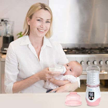 Portable Bottle Warmer for Travel, Cordless Baby Bottle Warmer, Rechargeable, 8 Adapters, 1 Milk Powder Container, Compatible with Most Bottle, Fast Heating, Pink