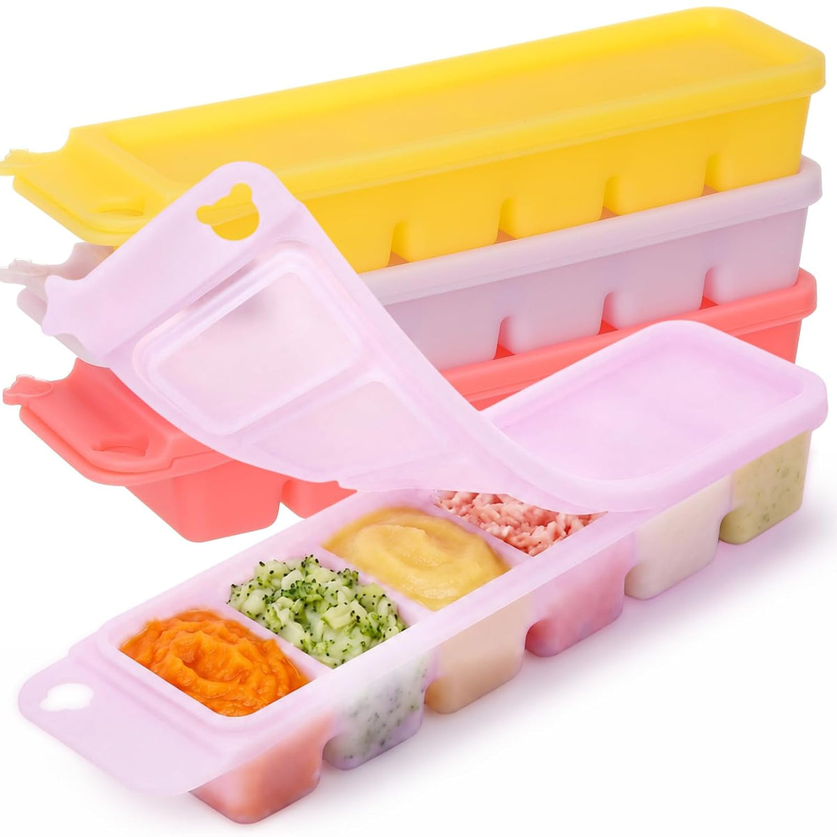 3 Pack Silicone Baby Food Freezer Trays with Lids, 100% Food-Grade Baby Food Storage Container 1 oz x 6 Pods Ice Cube Freezer Molds for Homemade Babies' Meals, Breast Milk, Fruit, Veggies