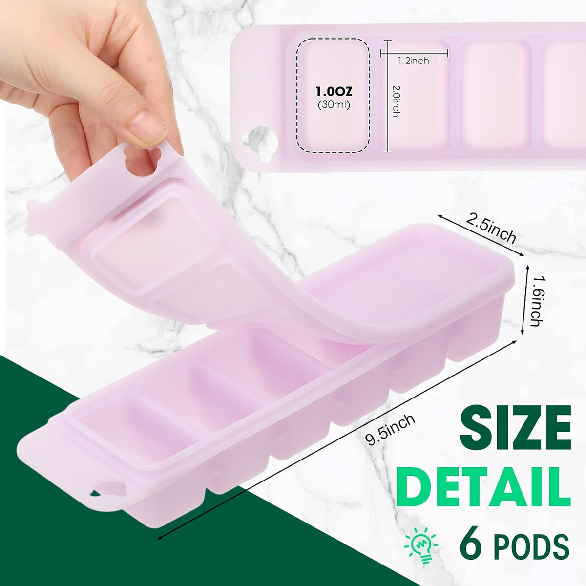 3 Pack Silicone Baby Food Freezer Trays with Lids, 100% Food-Grade Baby Food Storage Container 1 oz x 6 Pods Ice Cube Freezer Molds for Homemade Babies' Meals, Breast Milk, Fruit, Veggies
