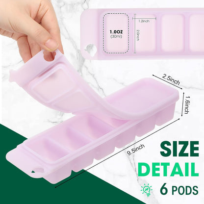 3 Pack Silicone Baby Food Freezer Trays with Lids, 100% Food-Grade Baby Food Storage Container 1 oz x 6 Pods Ice Cube Freezer Molds for Homemade Babies' Meals, Breast Milk, Fruit, Veggies