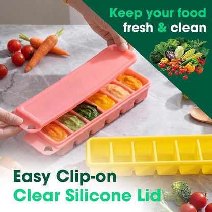 3 Pack Silicone Baby Food Freezer Trays with Lids, 100% Food-Grade Baby Food Storage Container 1 oz x 6 Pods Ice Cube Freezer Molds for Homemade Babies' Meals, Breast Milk, Fruit, Veggies