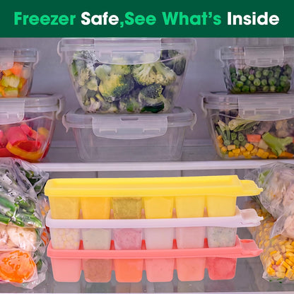 3 Pack Silicone Baby Food Freezer Trays with Lids, 100% Food-Grade Baby Food Storage Container 1 oz x 6 Pods Ice Cube Freezer Molds for Homemade Babies' Meals, Breast Milk, Fruit, Veggies