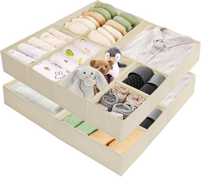 Dresser Drawer Organizers, Drawer Organizer Clothes Set for Nursery, Closet, Bedroom-12 Pack Foldable Fabric Drawers Organizer Storage Dividers for Sock, Bra, Lingerie, Undies, Baby Clothes, Beige