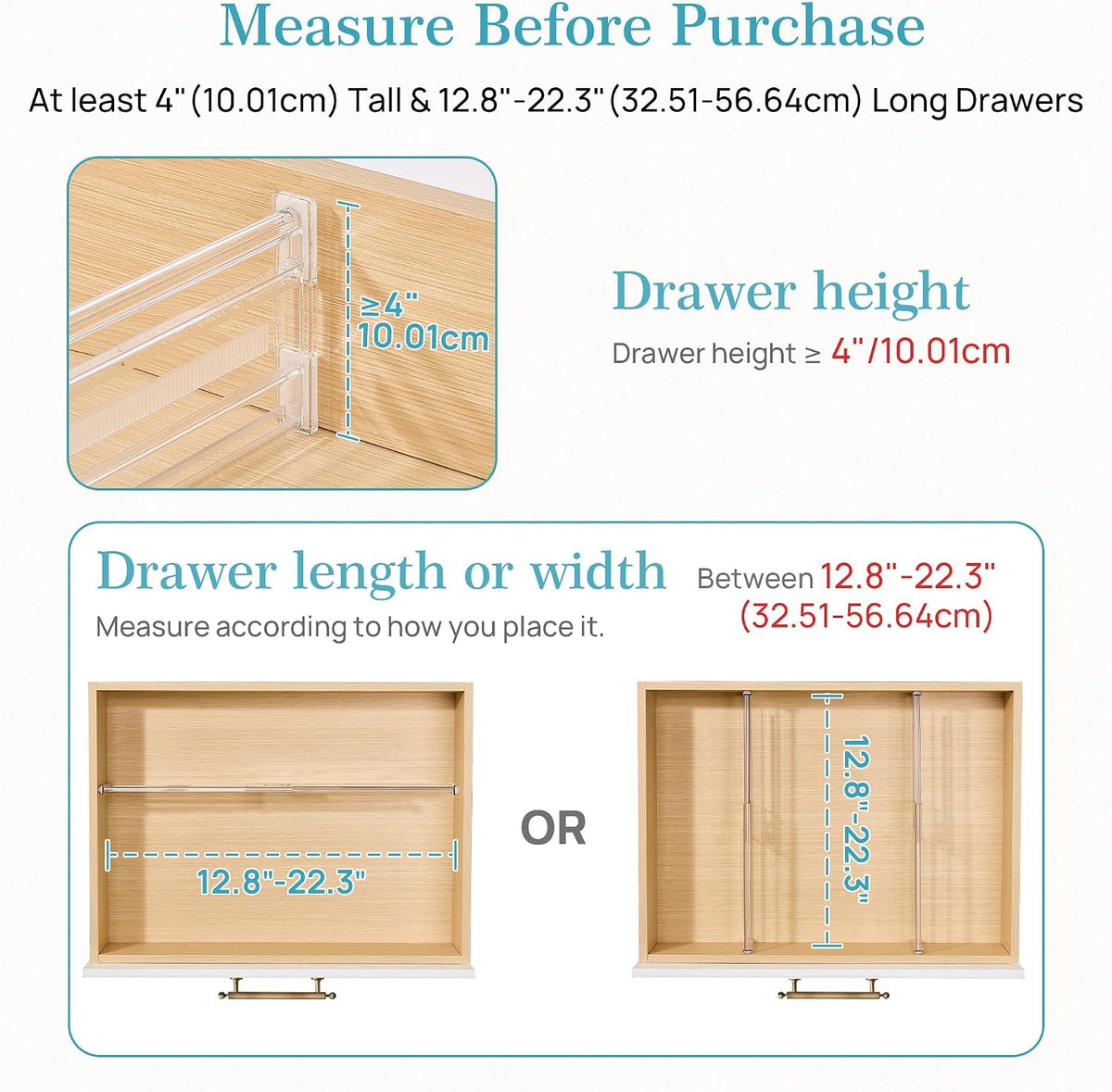 6" Tall Upgrade Drawer Dividers, 12.8"-22.3" Expandable, 8 Pack