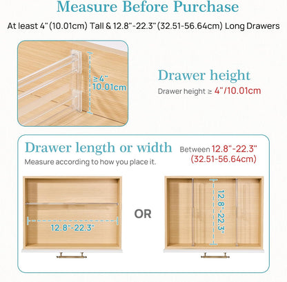 6" Tall Upgrade Drawer Dividers, 12.8"-22.3" Expandable, 8 Pack