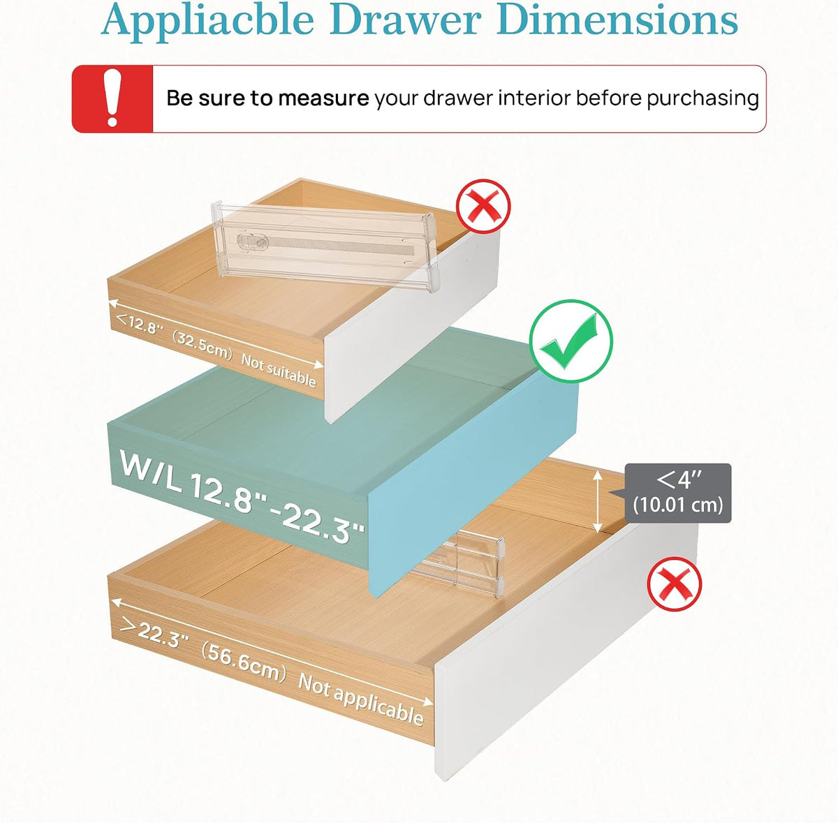 6" Tall Upgrade Drawer Dividers, 12.8"-22.3" Expandable, 8 Pack