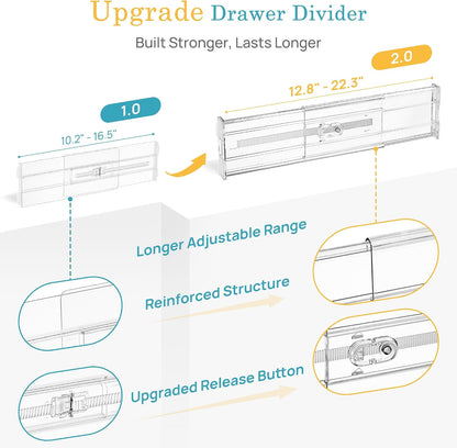 6" Tall Upgrade Drawer Dividers, 12.8"-22.3" Expandable, 8 Pack