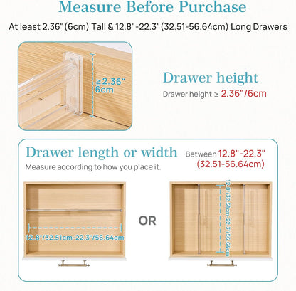 6" Tall Upgrade Drawer Dividers, 12.8"-22.3" Expandable, 8 Pack